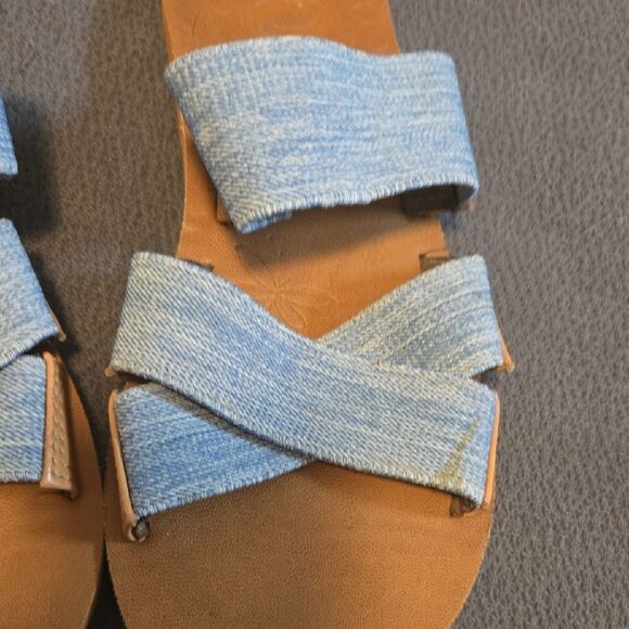 The Academy Brand Blue and Tan Sandals Modern Minimalist Design - Picture 6 of 6